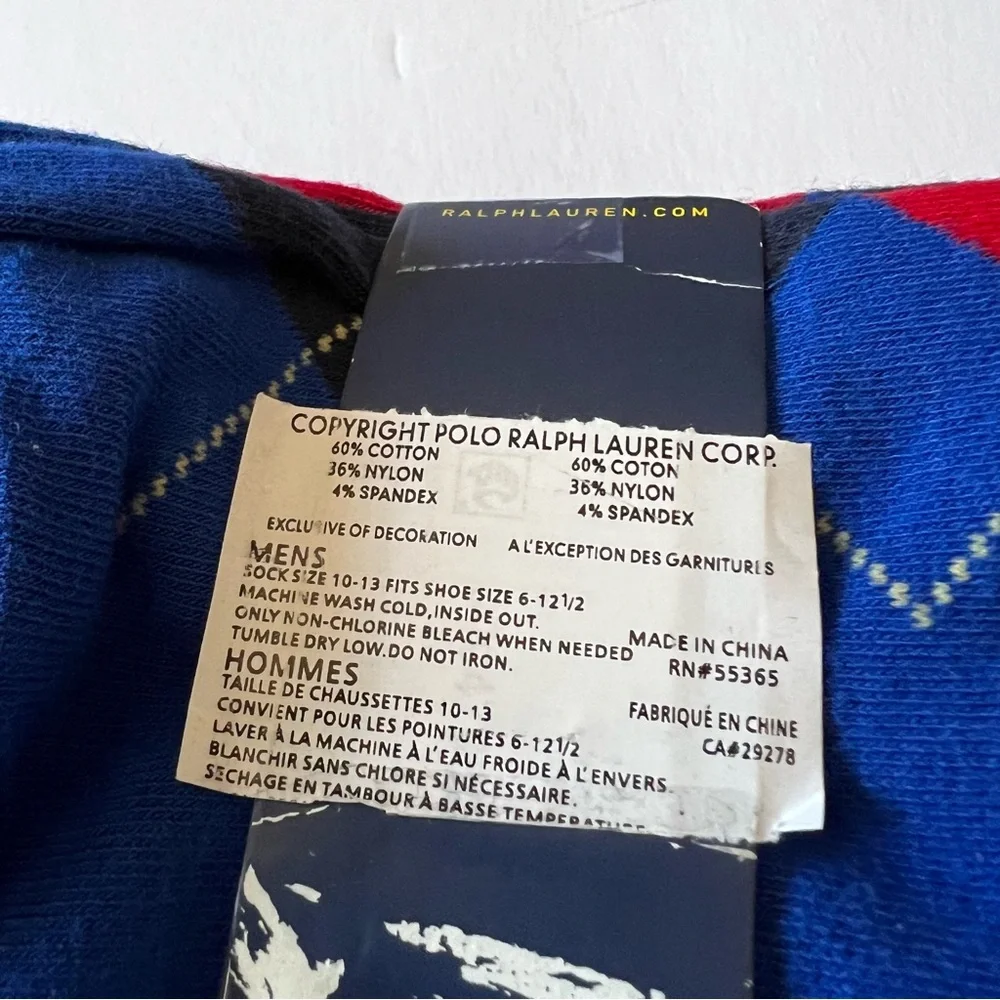 RALPH LAUREN POLO MENS 3 Pair COTTON BLEND SOCKS ARGYLE MIX BLUE RED GRAY OS NWT